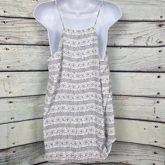 LOFT L White Black Floral Striped Cami Top - Picture 4 of 7